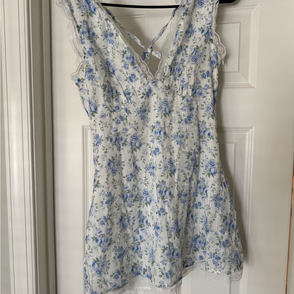 Floral Blue and White Mini Dress